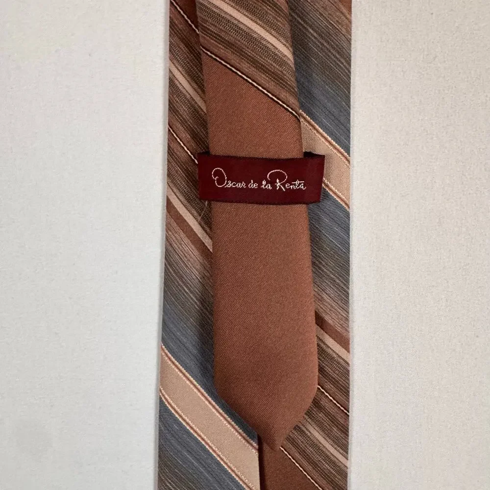 Oscar De La Renta Men’s Striped Neck Tie Brown Classic Menswear Retro